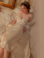 Satin Lace Nightgown, Silky Lace Lingerie, Long Pajama, Lace Robe, Bridal Nightie