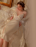 Satin Lace Nightgown, Silky Lace Lingerie, Long Pajama, Lace Robe, Bridal Nightie