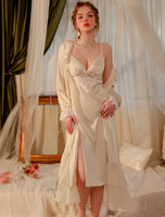 Satin Lace Nightgown, Silky Lace Lingerie, Long Pajama, Lace Robe, Bridal Nightie
