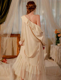 Satin Lace Nightgown, Silky Lace Lingerie, Long Pajama, Lace Robe, Bridal Nightie