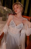 Satin Lace Nightgown, Silky Lace Lingerie, Pajama, Lace Robe, Bridal Nightie