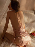 Satin Lace Nightgown, Qipao, Cheongsam, Sheer Lace Lingerie, Pajama, See Through Nightie