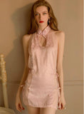 Satin Lace Nightgown, Qipao, Cheongsam, Sheer Lace Lingerie, Pajama, See Through Nightie