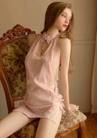 Satin Lace Nightgown, Qipao, Cheongsam, Sheer Lace Lingerie, Pajama, See Through Nightie