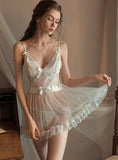 Lace Nightgown, Sheer Lace Lingerie, Pajama, See Through Nightie, Bridal Lingerie