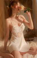 Satin Lace Nightgown, Floral Lace Lingerie, Pajama, Bridal Nightie