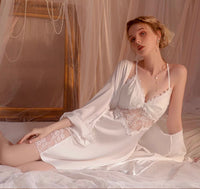 Satin Lace Nightgown, Floral Lace Lingerie, Pajama, Bridal Nightie