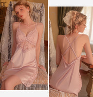 Satin Lace Nightgown, Floral Lace Lingerie, Pajama, Bridal Nightie