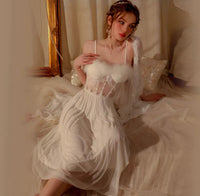 Satin Nightgown, Long Lace Lingerie, Fluffy Pajama, See Through Robe, Wedding Gift, Birthday Gift, Anniversary Gift, Gift for Her