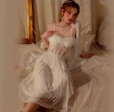 Satin Nightgown, Long Lace Lingerie, Fluffy Pajama, See Through Robe, Wedding Gift, Birthday Gift, Anniversary Gift, Gift for Her