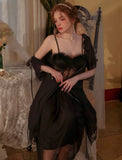 Satin Nightgown, Long Lace Lingerie, Fluffy Pajama, See Through Robe, Wedding Gift, Birthday Gift, Anniversary Gift, Gift for Her