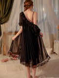 Satin Nightgown, Long Lace Lingerie, Fluffy Pajama, See Through Robe, Wedding Gift, Birthday Gift, Anniversary Gift, Gift for Her