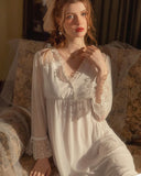 Retro Lace Nightgown, Embroidery Long Lingerie, Pajama, Lace Robe, Bridal Nightie