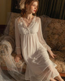 Retro Lace Nightgown, Embroidery Long Lingerie, Pajama, Lace Robe, Bridal Nightie