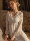 Retro Lace Nightgown, Embroidery Long Lingerie, Pajama, Lace Robe, Bridal Nightie