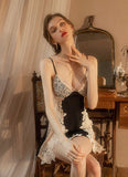 Satin Lace Nightgown, Floral Lace Lingerie, Pajama, Bridal Nightie