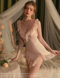 Satin Ruffle Nightgown, Silky Lace Lingerie, Pajama, Lace Robe, Bridal Nightie