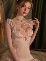 Satin Ruffle Nightgown, Silky Lace Lingerie, Pajama, Lace Robe, Bridal Nightie