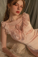 Satin Ruffle Nightgown, Silky Lace Lingerie, Pajama, Lace Robe, Bridal Nightie