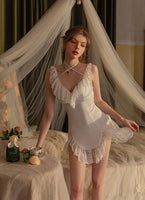 Satin Ruffle Nightgown, Silky Lace Lingerie, Pajama, Lace Robe, Bridal Nightie