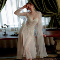 Satin Nightgown, Long Lace Lingerie, Pajama, See Through Robe, Wedding Gift, Birthday Gift, Anniversary Gift, Gift for Her