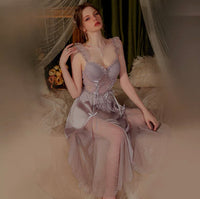 Satin Nightgown, Long Lace Lingerie, Pajama, See Through Robe, Wedding Gift, Birthday Gift, Anniversary Gift, Gift for Her