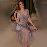 Satin Nightgown, Long Lace Lingerie, Pajama, See Through Robe, Wedding Gift, Birthday Gift, Anniversary Gift, Gift for Her