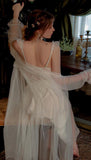 Satin Nightgown, Long Lace Lingerie, Pajama, See Through Robe, Wedding Gift, Birthday Gift, Anniversary Gift, Gift for Her