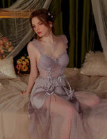Satin Nightgown, Long Lace Lingerie, Pajama, See Through Robe, Wedding Gift, Birthday Gift, Anniversary Gift, Gift for Her