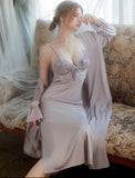 Satin Ruffle Nightgown, Silky Long Lingerie, Pajama, Lace Robe, Bridal Nightie