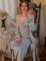 Satin Ruffle Nightgown, Silky Long Lingerie, Pajama, Lace Robe, Bridal Nightie