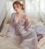 Satin Ruffle Nightgown, Silky Long Lingerie, Pajama, Lace Robe, Bridal Nightie