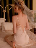 Satin Ruffle Nightgown, Silky Lace Lingerie, Pajama, Lace Robe, Bridal Nightie