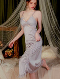 Satin Ruffle Nightgown, Silky Lace Lingerie, Pajama, Lace Robe, Bridal Nightie