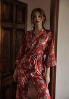 Kimono Floral Printed Pajama, Autumn Long-Sleeves Pajama