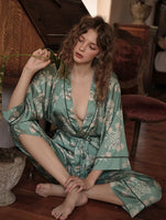 Kimono Floral Printed Pajama, Autumn Long-Sleeves Pajama