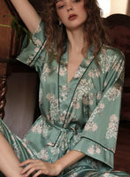 Kimono Floral Printed Pajama, Autumn Long-Sleeves Pajama