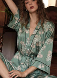Kimono Floral Printed Pajama, Autumn Long-Sleeves Pajama