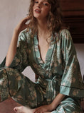 Kimono Floral Printed Pajama, Autumn Long-Sleeves Pajama