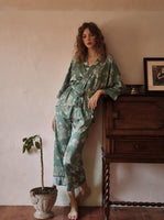 Kimono Floral Printed Pajama, Autumn Long-Sleeves Pajama