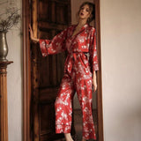 Kimono Floral Printed Pajama, Autumn Long-Sleeves Pajama