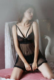Lace and Mesh Open Back Babydoll Lingerie Set, Exquisite Nightgown