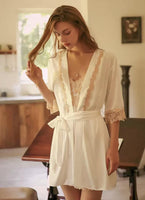 One Touch Satin Lace Nightgown Set w/ Matching Robe