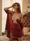 One Touch Satin Lace Nightgown Set w/ Matching Robe