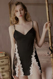 Romantic Floral Embroidered Lace Satin Nightgown, Exquisite Lingerie Dress