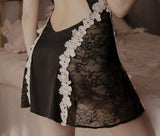 Romantic Floral Embroidered Lace Satin Nightgown, Exquisite Lingerie Dress