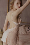 Romantic Floral Embroidered Lace Satin Nightgown, Exquisite Lingerie Dress