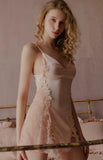 Romantic Floral Embroidered Lace Satin Nightgown, Exquisite Lingerie Dress