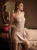 Satin Lace Embroidered Nightgown Sets