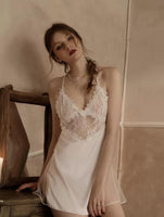 Sweet Reveal Lace Satin Chemise Nightgown, Exquisite Lingerie Dress